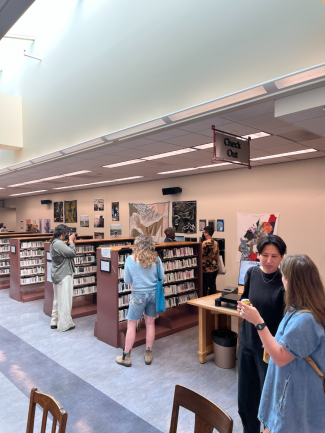 Crowds looking at art