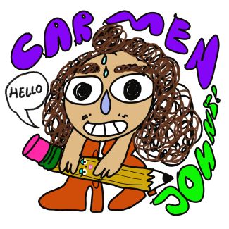 This is a comic-style self-portrait of the artist, Carmen Virginia Johns.
