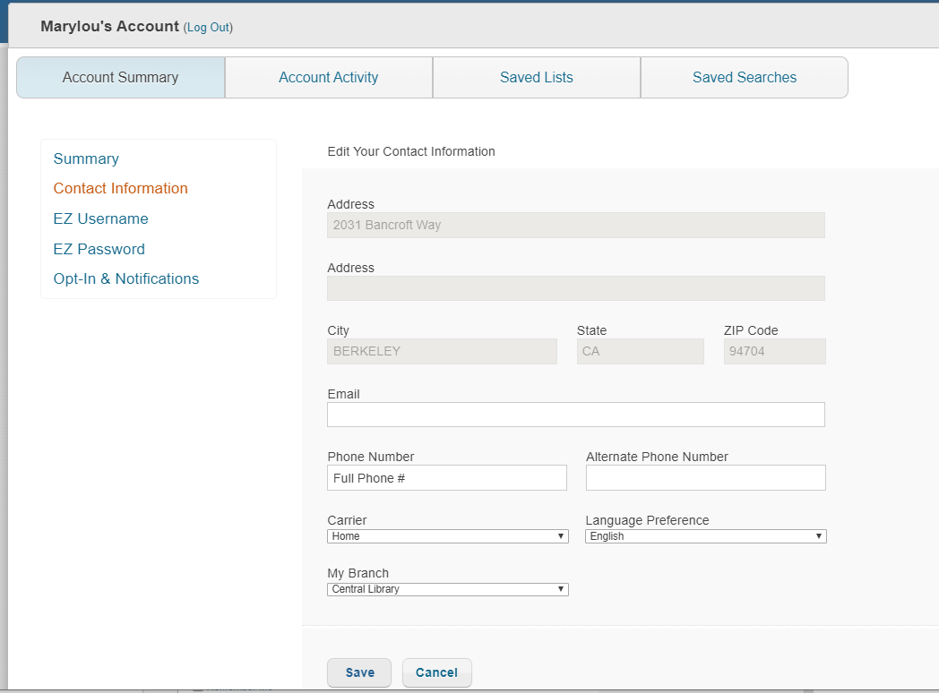 Edit Your Contact Information form.