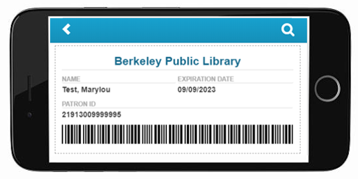 mobile phone displaying image of digital library card