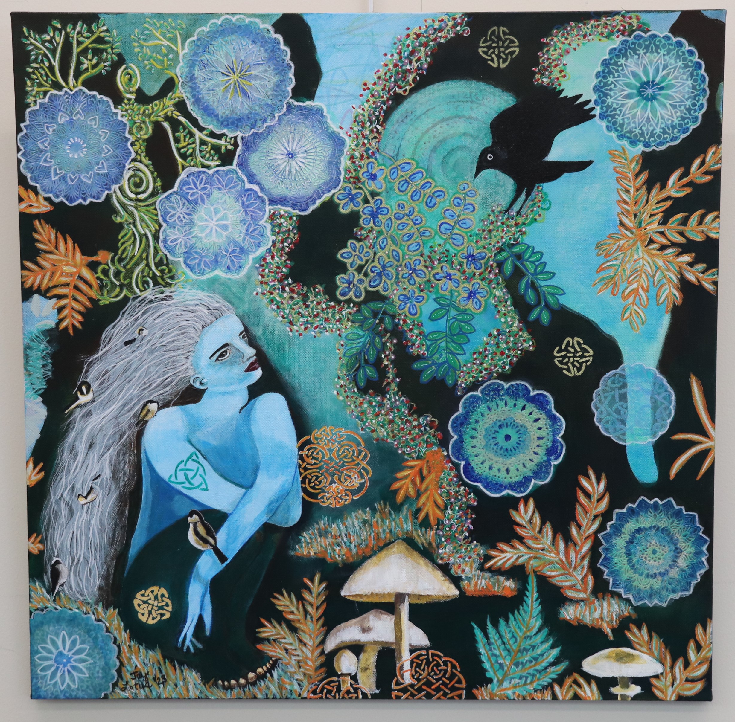 Mixed media artwork on canvas titled Morning Glory,