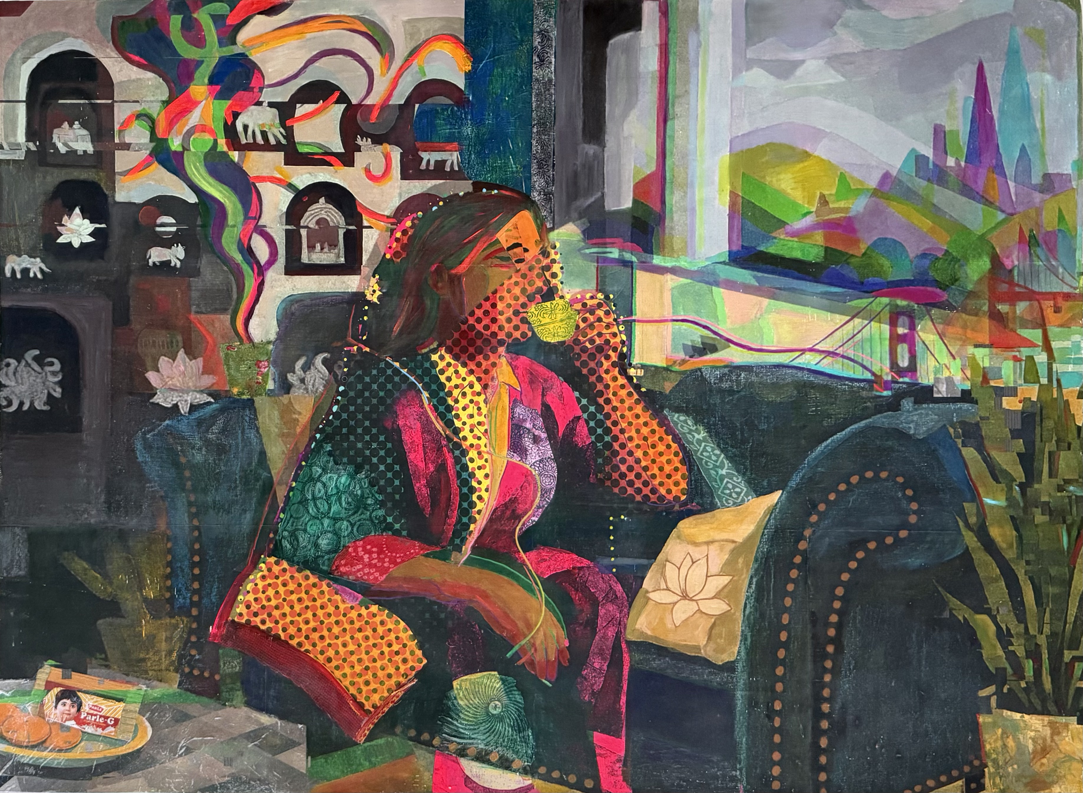 Between Sip and Silence mixed media on canvas