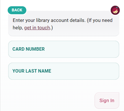 Libby prompt to enter card number and last name as PIN
