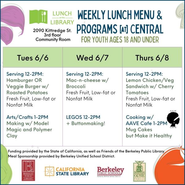 Lunch at the Library week 1 menu and programs