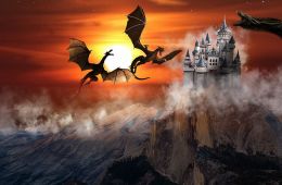 Dragons fighting in flight