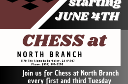 flyer featuring chess pieces and a description of the event