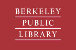White text "Berkeley Public Library" on maroon background