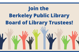 cartoon hands raised with the words join the board of trustees