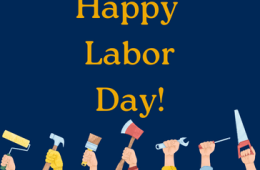 Image with words" Happy Labor Day" over hands holding tools