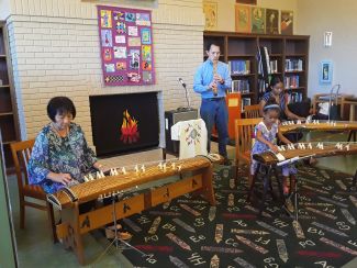 2019 photo of Shirley Kazuyo Muramoto, Brian Mitushiro Wong and koto students