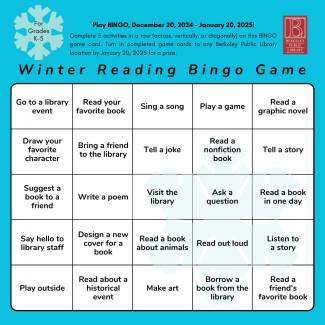 2025 Children's Winter Reading Bingo game card (English & Spanish)