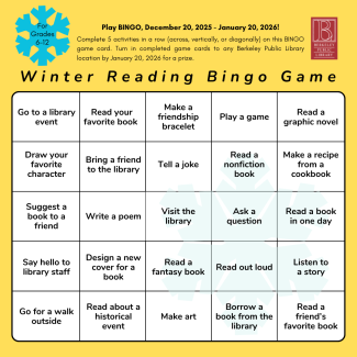 Yellow bingo card for 2025 winter reading game