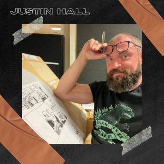 Portrait of Justin Hall, bay-area cartoonist, scholar, and educator.