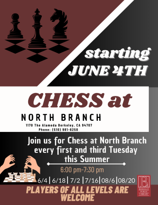 flyer featuring chess pieces and a description of the event