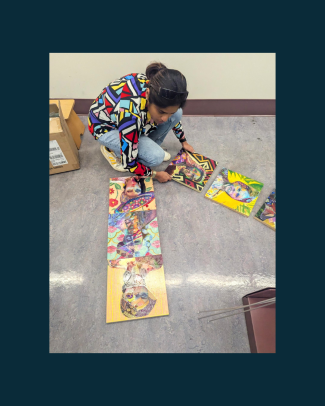 artist sorting small frames