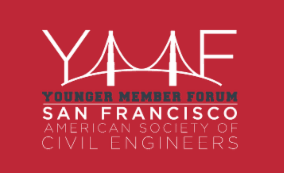 logo for American Society of Civil Engineers San Francisco Younger Members Forum (YMF) with a bridge made out of the letter M connecting the Y and the F 