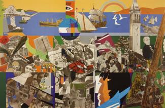 Collage from magazines and newspapers featuring African Americans in culture and politics