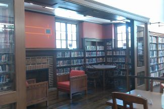 Fireplace and reading area