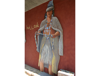 Ohlone in ceremonial dress depticted on mural