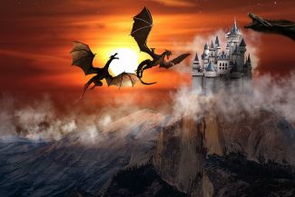 dragons fighting in flight