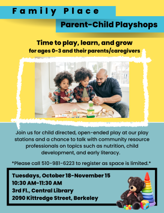 flyer for program with father and children playing at a table
