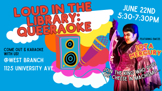 Image of the drag king Jota Mercury - the emcee of the queer karaoke party. 