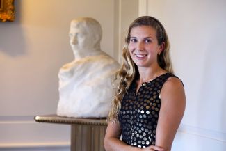 Mallory Mortillaro with Rodin sculpture