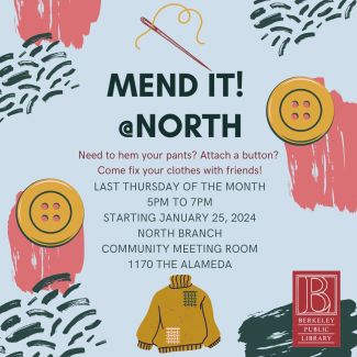 Blue, yellow, and pink flyer for Mend It!
