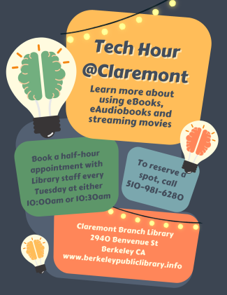 uesday Tech Hour @Claremont with appointments at 10:00am and 10:30am