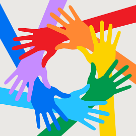 interloking multicolored arms and hands
