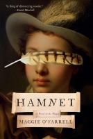 cover of book Hamnet, a painting of "Boy with Flute" a feather over his eyes