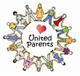 graphic image of United Parents logo with name, heart in a ring of figures holding hands