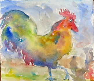 rooster on cotton watercolor paper