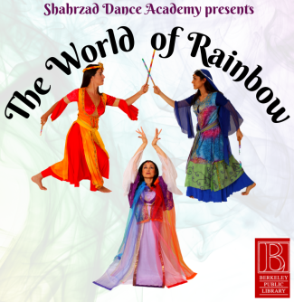 Shahrzad Dance Academy presents The World of Rainbow, graphic showing 3 figures in dresses