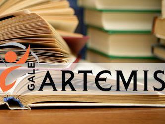 Artemis Logo in front of a stack of books