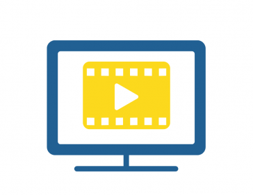 Film strip with play icon inside a computer monitor