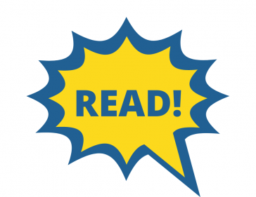 READ! inside a comic book style explosion bubble