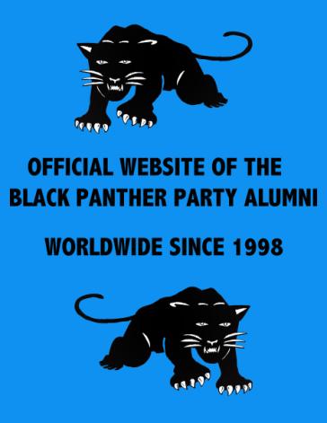 Graphic drawing of black panthers on blue background