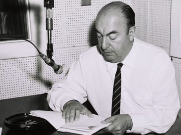 Pablo Neruda reading for the AHLOT in the Library of Congress Recording Lab, 1966  (Prints and Photographs Division, LC)