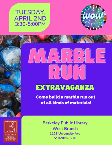 Colorful flyer with text: Marble Run Extravaganza