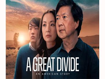 Three Asian americans looking to the left with a sunset behind them
