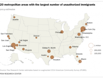20 metro areas are home to six-in-ten unauthorized immigrants in U.S.