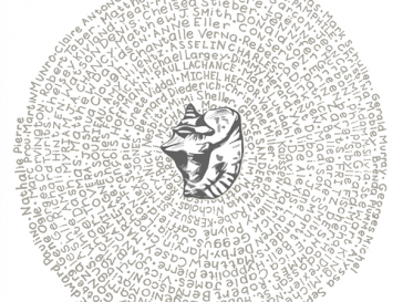 wheel of text around a shell sketch