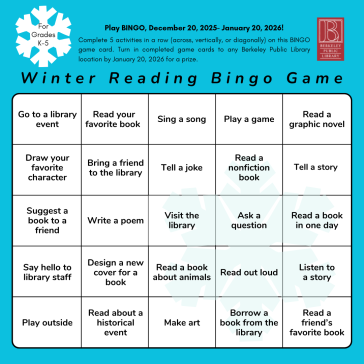 Winter Reading Bingo Game card