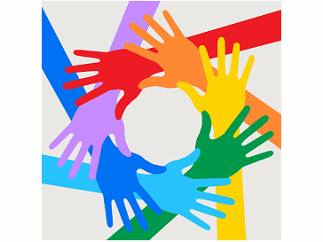 multicolred hands forming a circle