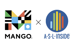 Mango M and ASL inside logo circle with rainbow ordered lines