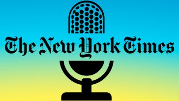 New York Times in front of a microphone