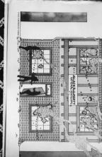 Black and white image of a graphical illustration, showing a building with broken windows being violently raided