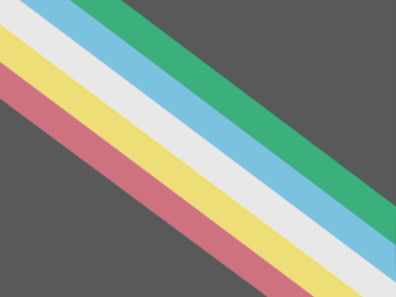 Visually safe disability pride flag showing diagonal stripes red yellow white blue green on charcoal background
