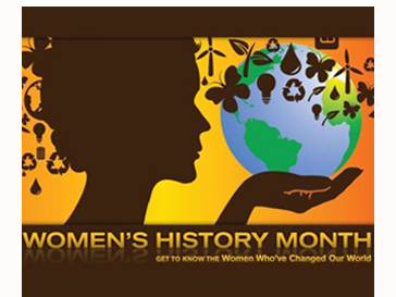 Silhouette of woman holding globe with various silhouettes of shapes and symbols such as a butterfly, recycling symbol.